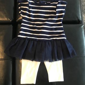 Two piece navy and cream set